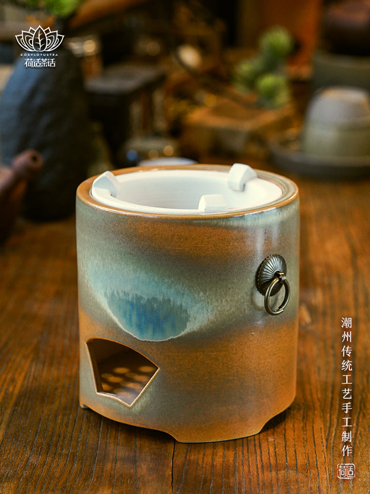 Chaozhou Gongfu Tea Retro Kiln Glaze with Handle Charcoal Stove Surrounding Tea Stove Charcoal Stove Handmade Tea Brewing Device