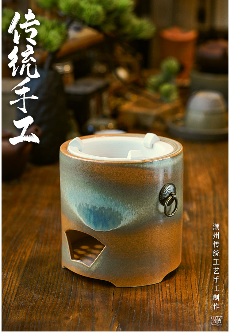 Chaozhou Gongfu Tea Retro Kiln Glaze with Handle Charcoal Stove Surrounding Tea Stove Charcoal Stove Handmade Tea Brewing Device