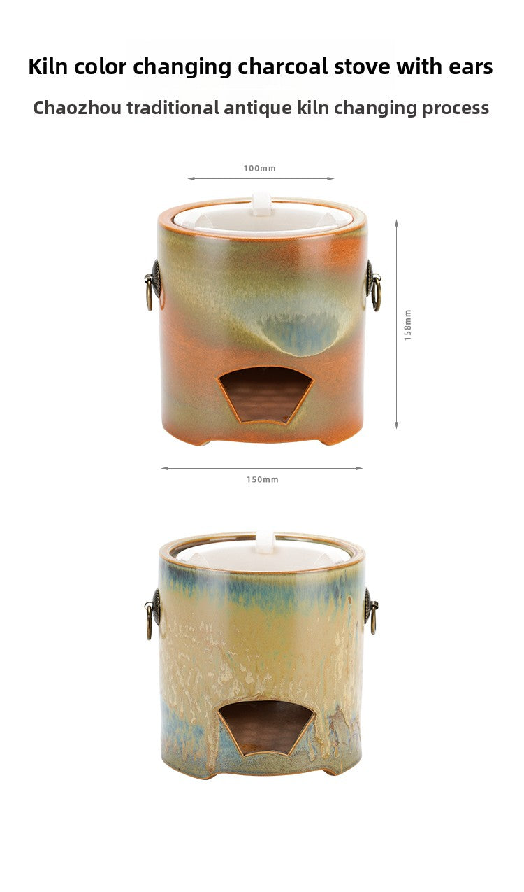 Chaozhou Gongfu Tea Retro Kiln Glaze with Handle Charcoal Stove Surrounding Tea Stove Charcoal Stove Handmade Tea Brewing Device