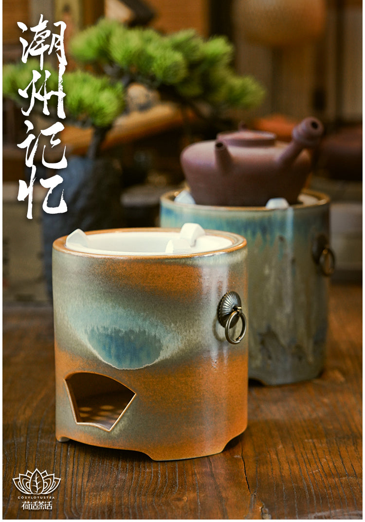 Chaozhou Gongfu Tea Retro Kiln Glaze with Handle Charcoal Stove Surrounding Tea Stove Charcoal Stove Handmade Tea Brewing Device