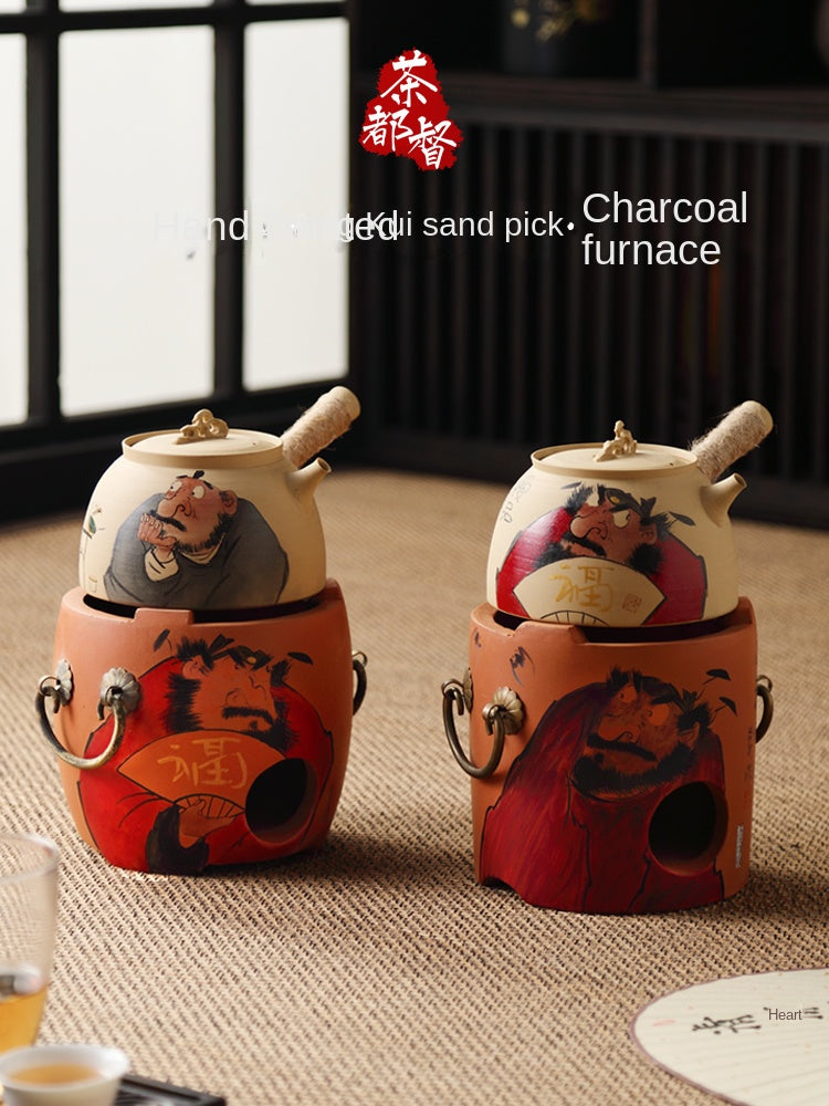 Hand-Painted Sub-List Stove Surrounding Stove Tea Brewing Stove Sand Pot Charcoal Stove Tea Brewing Set Hand-Painted Zhong Kui Kung Fu Tea Set Ceramic Pot Set
