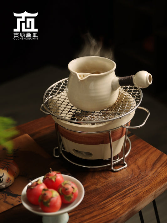 Dry Burning Grilled Tea Pot Side Handle Stoneware Tea Brewing Pot Japanese Electric Ceramic Stove Charcoal Stove Stove Pot White and Black Pu'er Tea Pot