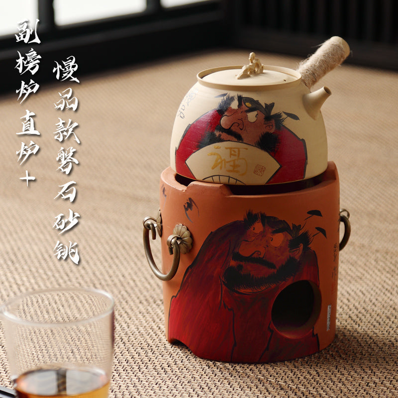 Hand-Painted Sub-List Stove Surrounding Stove Tea Brewing Stove Sand Pot Charcoal Stove Tea Brewing Set Hand-Painted Zhong Kui Kung Fu Tea Set Ceramic Pot Set