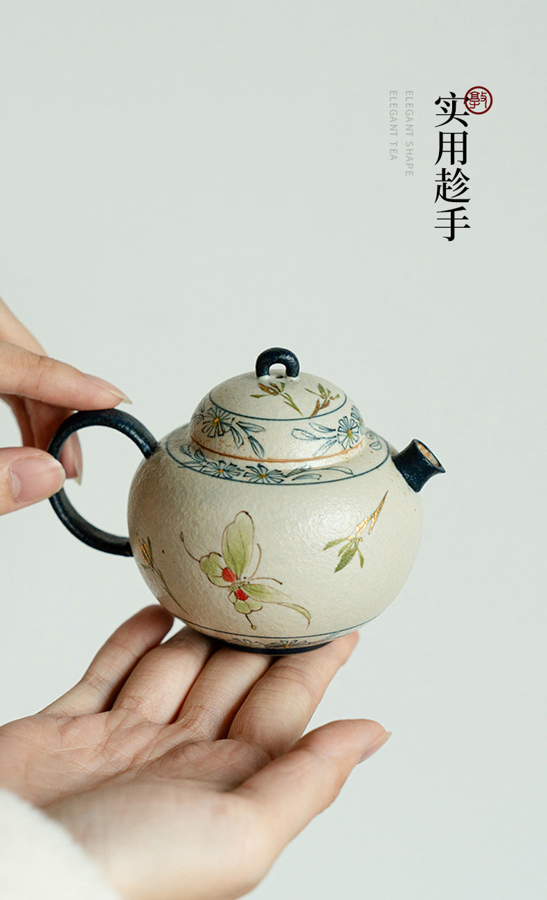 Blue and White Firestone Red Gold Inlaid Pure Hand-painted Butterfly Orchid Gaiwan Teacup Teapot Gongbei Liujunzi Full Series