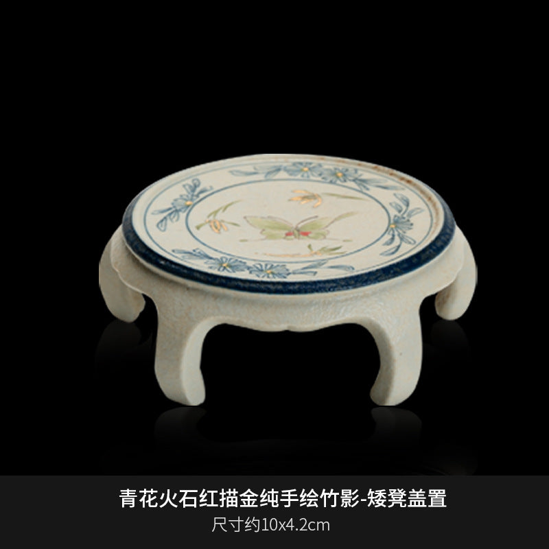 Blue and White Firestone Red Gold Inlaid Pure Hand-painted Butterfly Orchid Gaiwan Teacup Teapot Gongbei Liujunzi Full Series