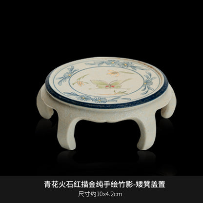 Blue and White Firestone Red Gold Inlaid Pure Hand-painted Butterfly Orchid Gaiwan Teacup Teapot Gongbei Liujunzi Full Series