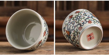 Vintage Blue and White Underglaze Red Tasting Cup Ceramic Tea Cup Magnolia Cup Tea Bowl Entwined Lotus Blue and White Master Cup Gift Box Set