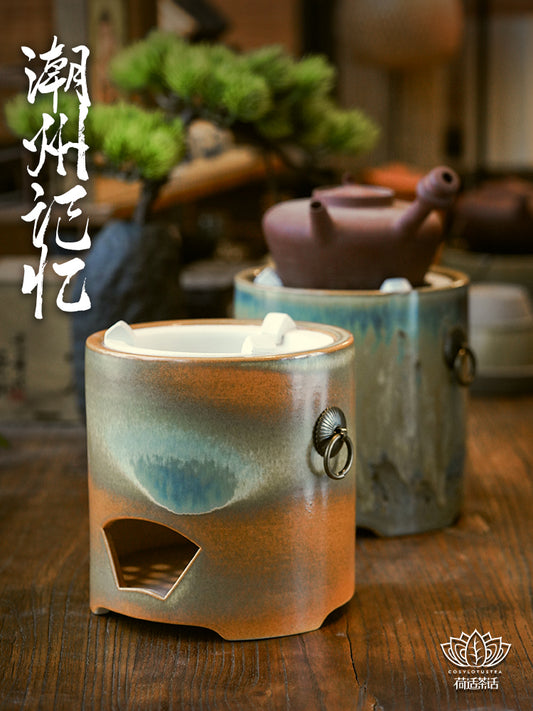 Chaozhou Gongfu Tea Retro Kiln Glaze with Handle Charcoal Stove Surrounding Tea Stove Charcoal Stove Handmade Tea Brewing Device