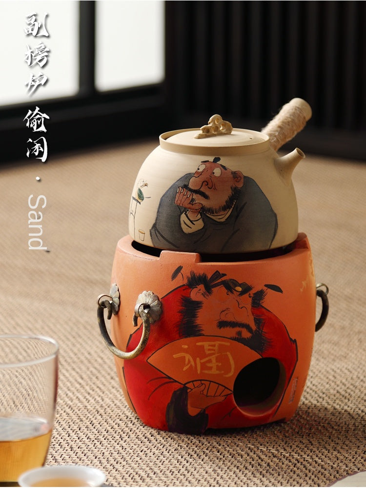 Hand-Painted Sub-List Stove Surrounding Stove Tea Brewing Stove Sand Pot Charcoal Stove Tea Brewing Set Hand-Painted Zhong Kui Kung Fu Tea Set Ceramic Pot Set
