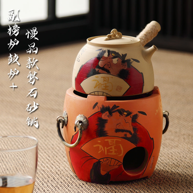 Hand-Painted Sub-List Stove Surrounding Stove Tea Brewing Stove Sand Pot Charcoal Stove Tea Brewing Set Hand-Painted Zhong Kui Kung Fu Tea Set Ceramic Pot Set