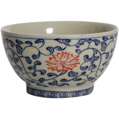 Vintage Blue and White Underglaze Red Tasting Cup Ceramic Tea Cup Magnolia Cup Tea Bowl Entwined Lotus Blue and White Master Cup Gift Box Set