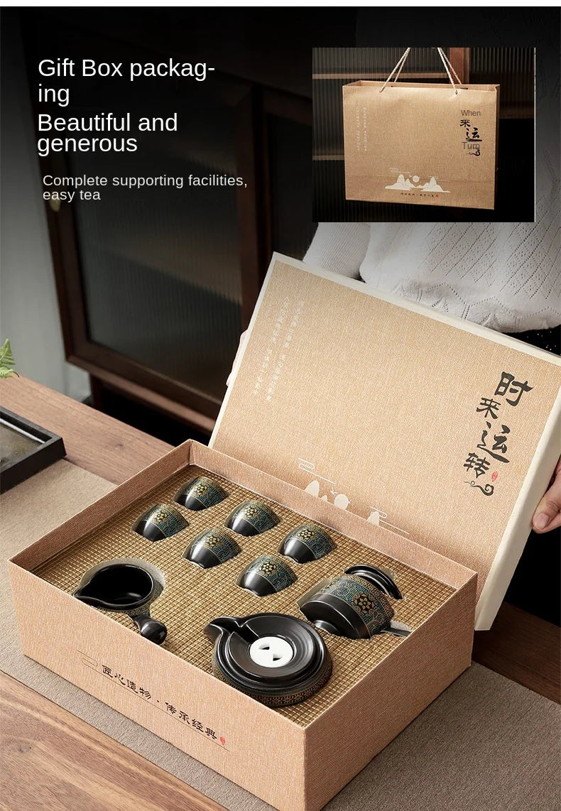 Household Tea Set Creative Living Room Semi-automatic Rotating Kungfu Tea Set Water for Tea Making Ceramic Teacup Business Gifts