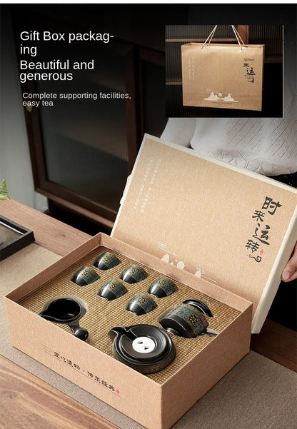 Household Tea Set Creative Living Room Semi-automatic Rotating Kungfu Tea Set Water for Tea Making Ceramic Teacup Business Gifts