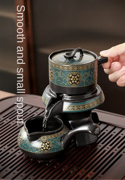 Household Tea Set Creative Living Room Semi-automatic Rotating Kungfu Tea Set Water for Tea Making Ceramic Teacup Business Gifts