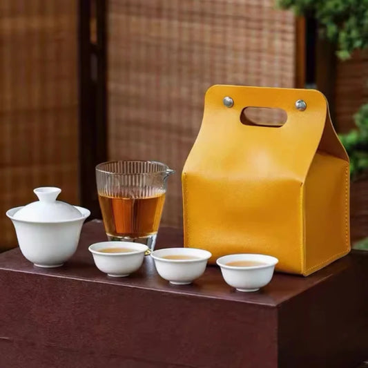 Glass travel tea set, small bubble tea cup, car bag, outdoor single pot, double cup, tea sea ball path cup, quick cup