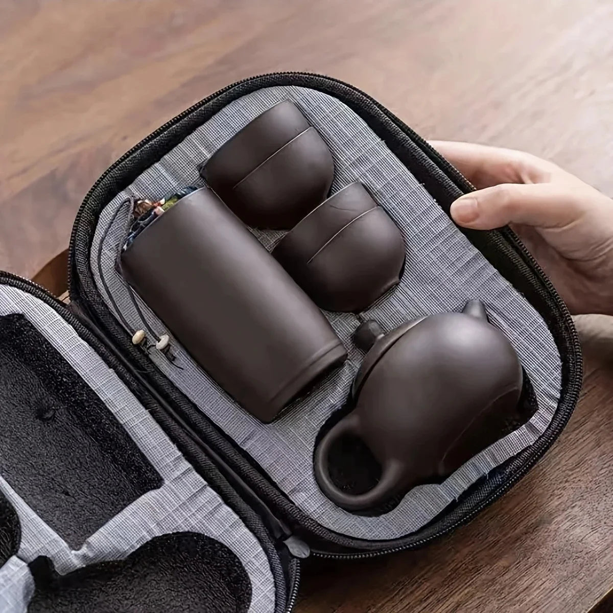 1set - Tea Set-Portable tea set with travel case, including teapot, teacup, tea can, tea cloth - Suitable for family use