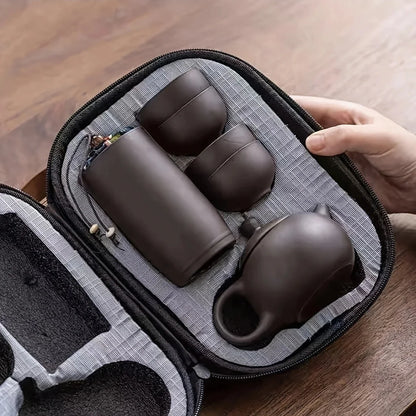 1set - Tea Set-Portable tea set with travel case, including teapot, teacup, tea can, tea cloth - Suitable for family use