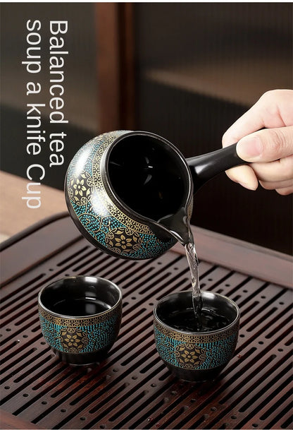Household Tea Set Creative Living Room Semi-automatic Rotating Kungfu Tea Set Water for Tea Making Ceramic Teacup Business Gifts