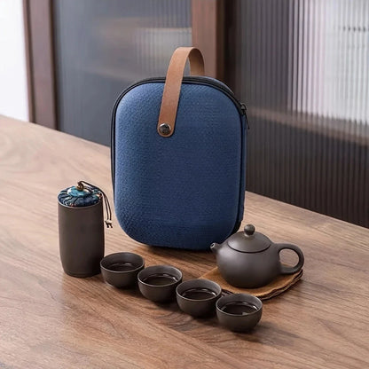 1set - Tea Set-Portable tea set with travel case, including teapot, teacup, tea can, tea cloth - Suitable for family use