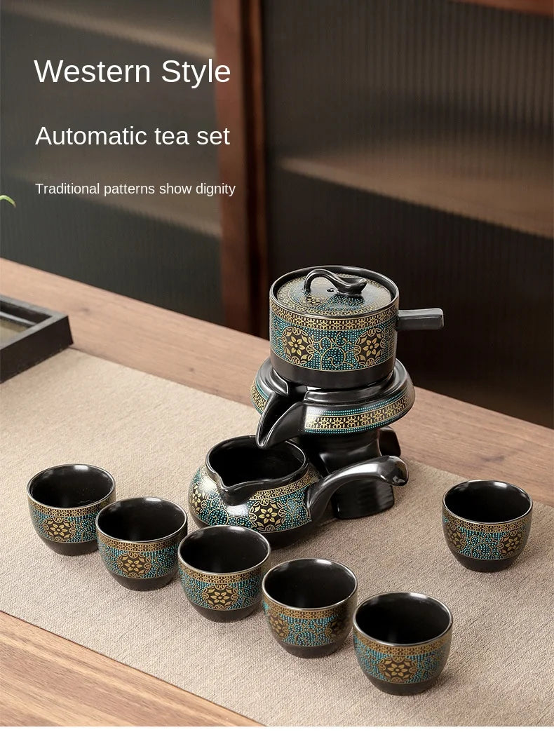Household Tea Set Creative Living Room Semi-automatic Rotating Kungfu Tea Set Water for Tea Making Ceramic Teacup Business Gifts