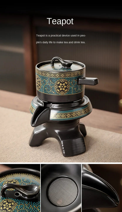 Household Tea Set Creative Living Room Semi-automatic Rotating Kungfu Tea Set Water for Tea Making Ceramic Teacup Business Gifts