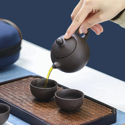 1set - Tea Set-Portable tea set with travel case, including teapot, teacup, tea can, tea cloth - Suitable for family use