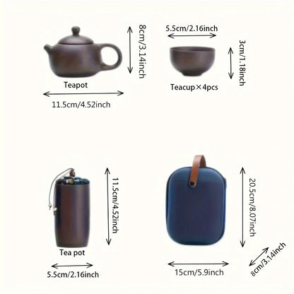 1set - Tea Set-Portable tea set with travel case, including teapot, teacup, tea can, tea cloth - Suitable for family use
