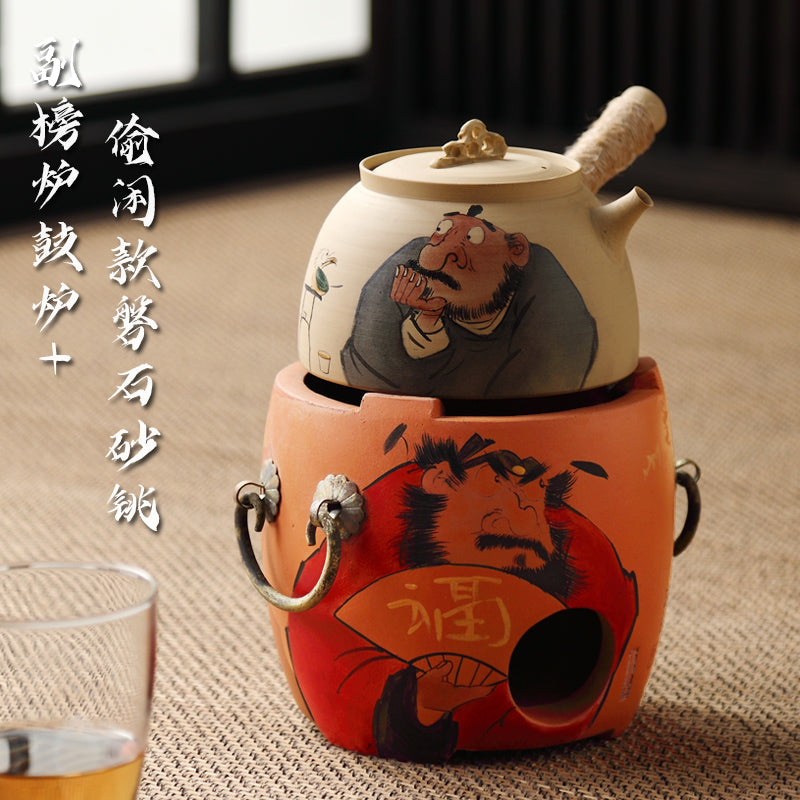 Hand-Painted Sub-List Stove Surrounding Stove Tea Brewing Stove Sand Pot Charcoal Stove Tea Brewing Set Hand-Painted Zhong Kui Kung Fu Tea Set Ceramic Pot Set