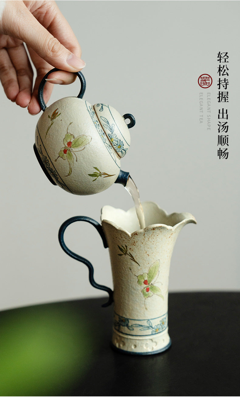 Blue and White Firestone Red Gold Inlaid Pure Hand-painted Butterfly Orchid Gaiwan Teacup Teapot Gongbei Liujunzi Full Series