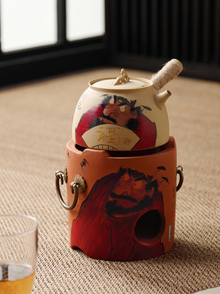 Hand-Painted Sub-List Stove Surrounding Stove Tea Brewing Stove Sand Pot Charcoal Stove Tea Brewing Set Hand-Painted Zhong Kui Kung Fu Tea Set Ceramic Pot Set