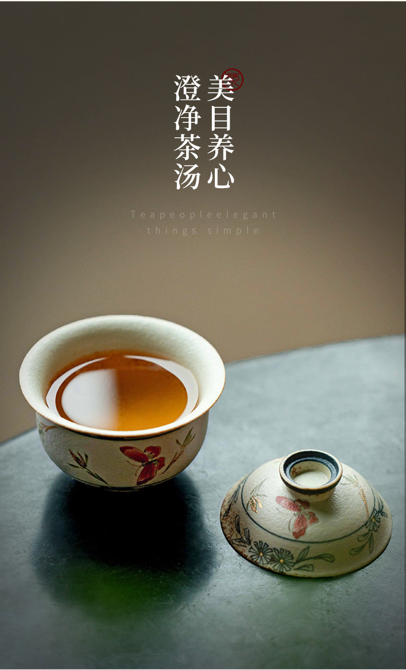 Blue and White Firestone Red Gold Inlaid Pure Hand-painted Butterfly Orchid Gaiwan Teacup Teapot Gongbei Liujunzi Full Series