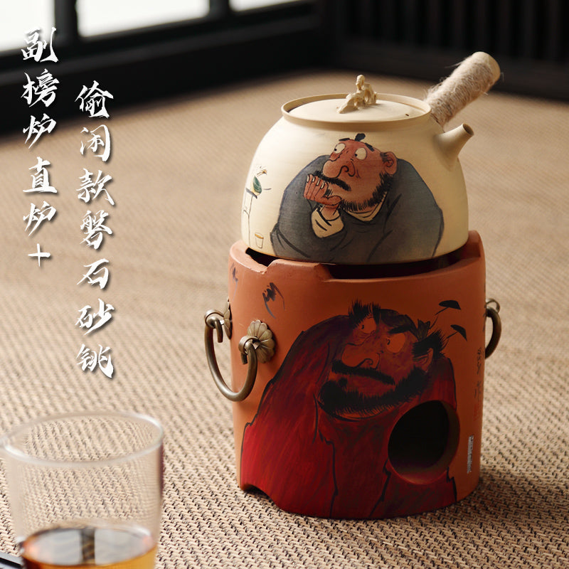 Hand-Painted Sub-List Stove Surrounding Stove Tea Brewing Stove Sand Pot Charcoal Stove Tea Brewing Set Hand-Painted Zhong Kui Kung Fu Tea Set Ceramic Pot Set