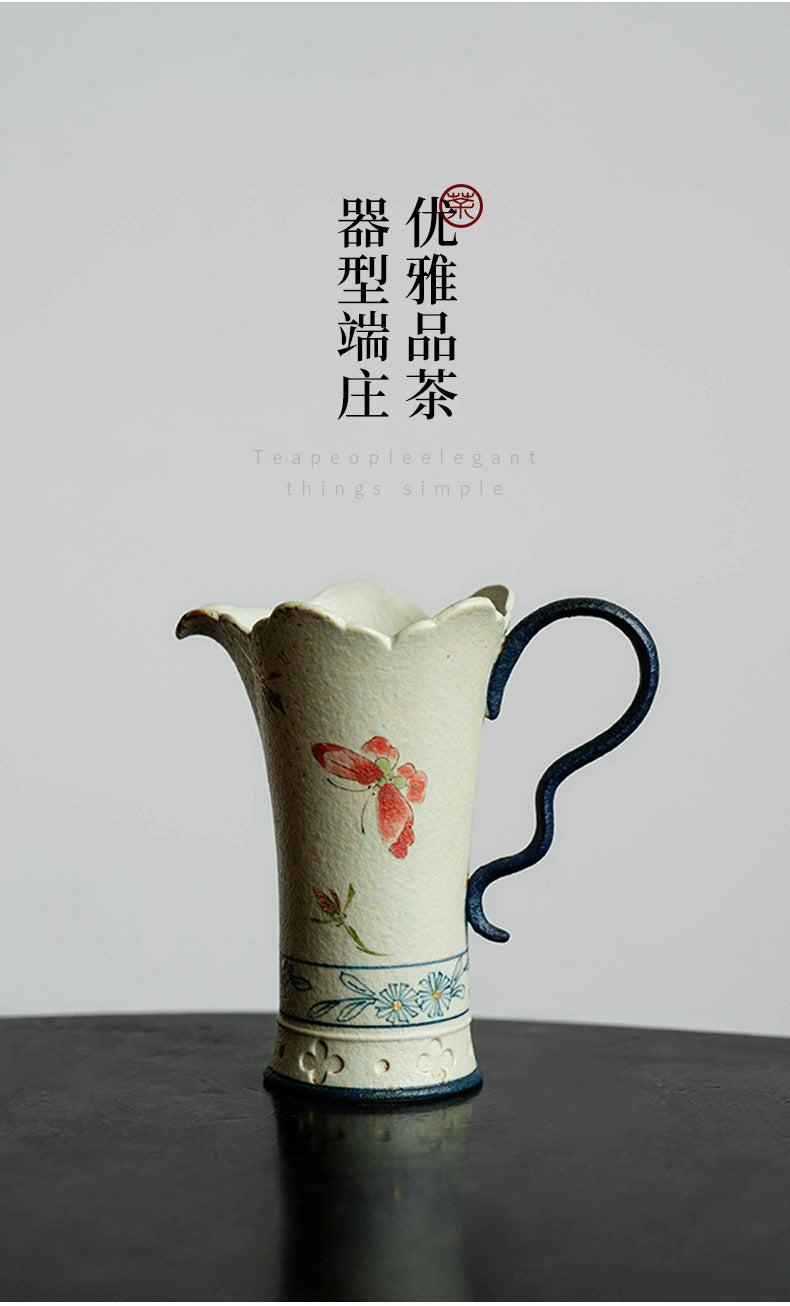 Blue and White Firestone Red Gold Inlaid Pure Hand-painted Butterfly Orchid Gaiwan Teacup Teapot Gongbei Liujunzi Full Series