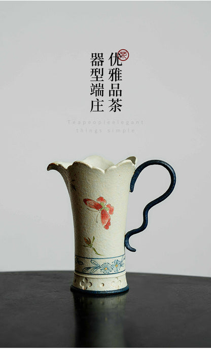 Blue and White Firestone Red Gold Inlaid Pure Hand-painted Butterfly Orchid Gaiwan Teacup Teapot Gongbei Liujunzi Full Series