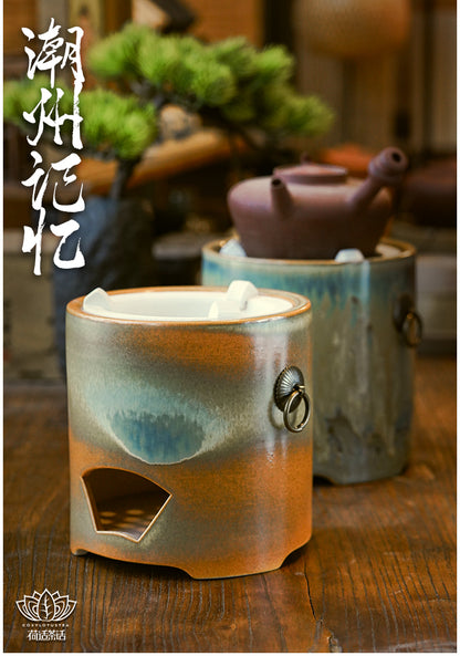 Chaozhou Gongfu Tea Retro Kiln Glaze with Handle Charcoal Stove Surrounding Tea Stove Charcoal Stove Handmade Tea Brewing Device